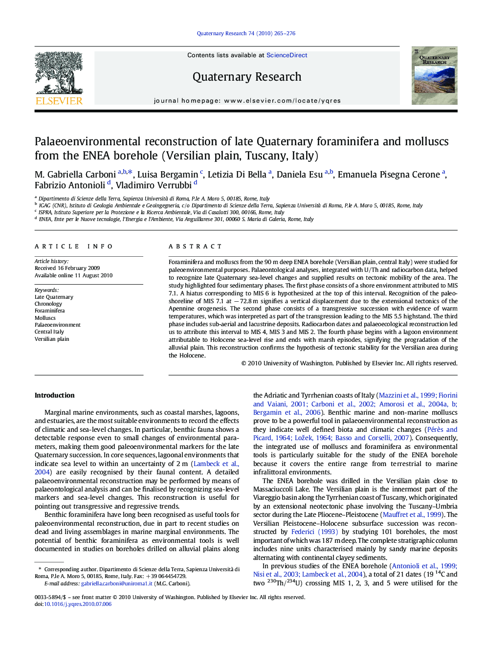 Palaeoenvironmental reconstruction of late Quaternary foraminifera and molluscs from the ENEA borehole (Versilian plain, Tuscany, Italy)