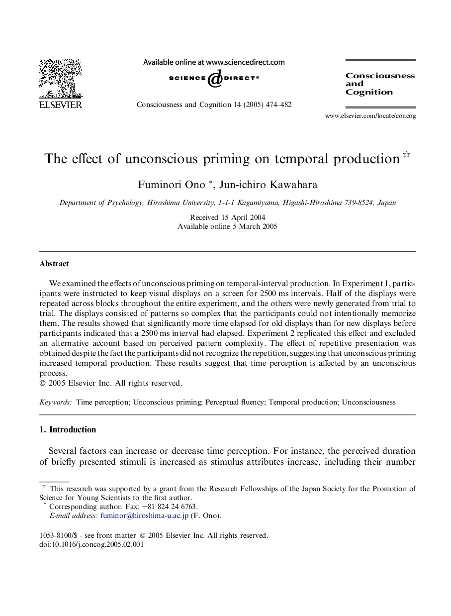 The effect of unconscious priming on temporal production