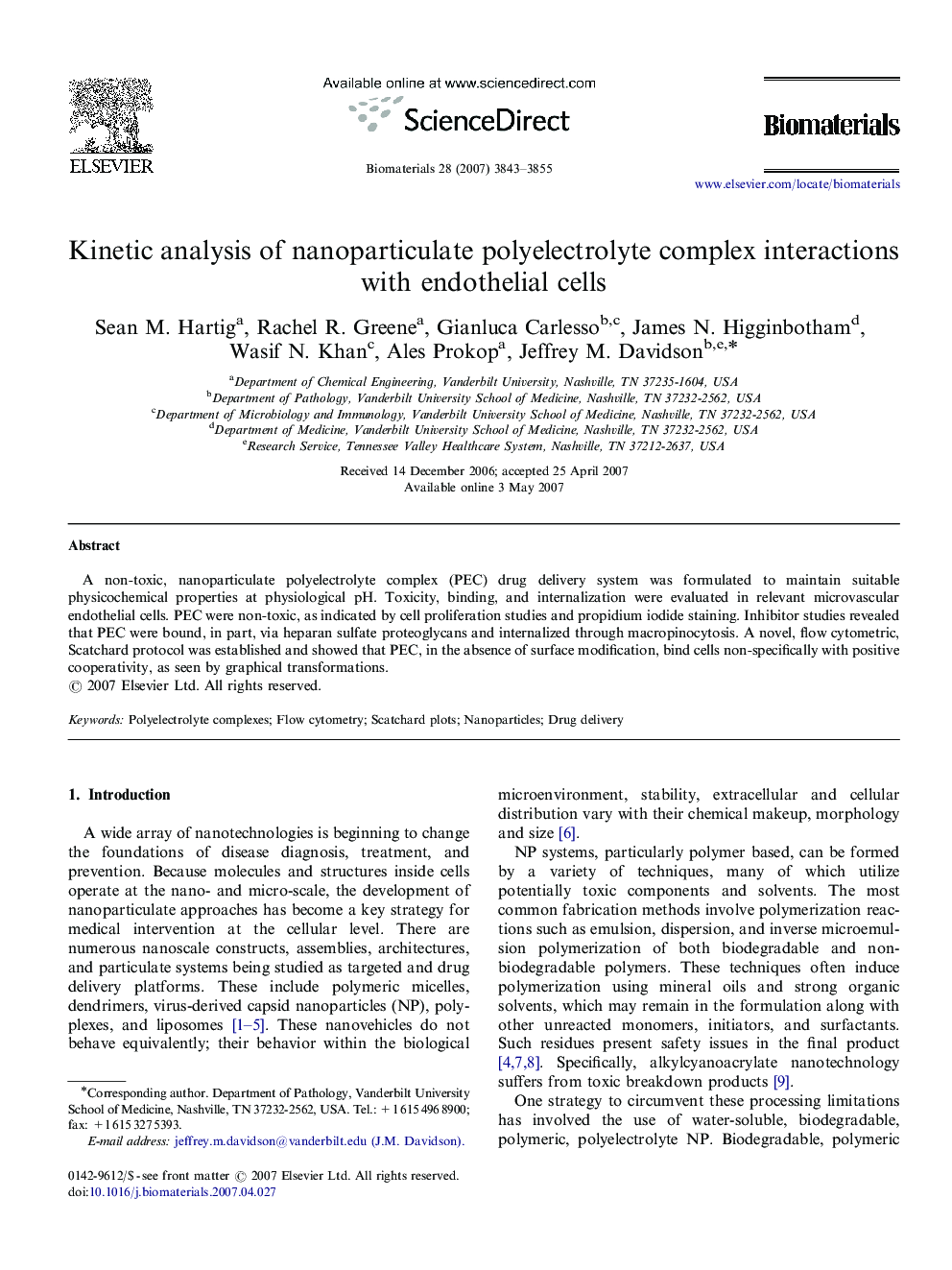 Kinetic analysis of nanoparticulate polyelectrolyte complex interactions with endothelial cells