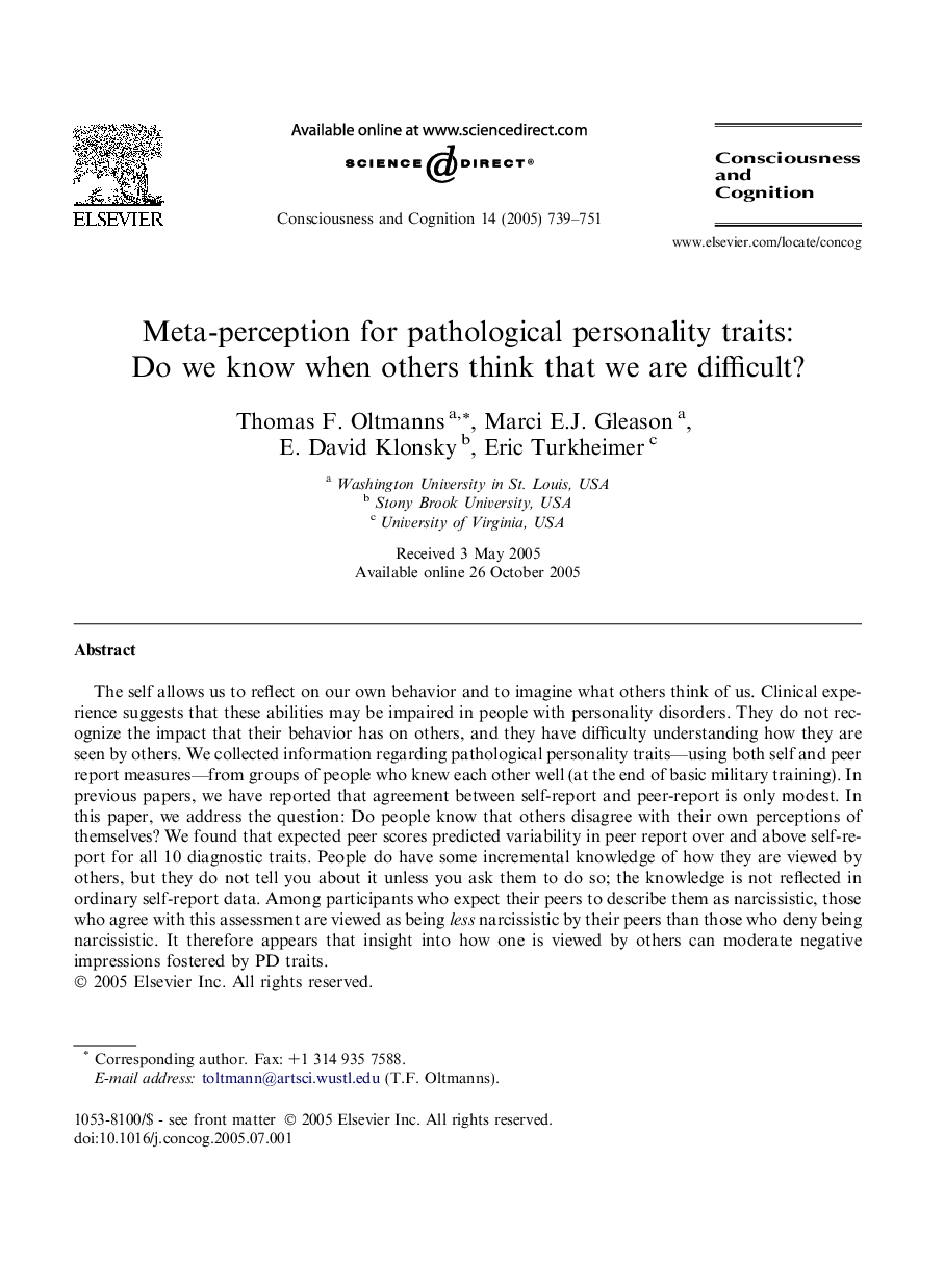 Meta-perception for pathological personality traits: Do we know when others think that we are difficult?