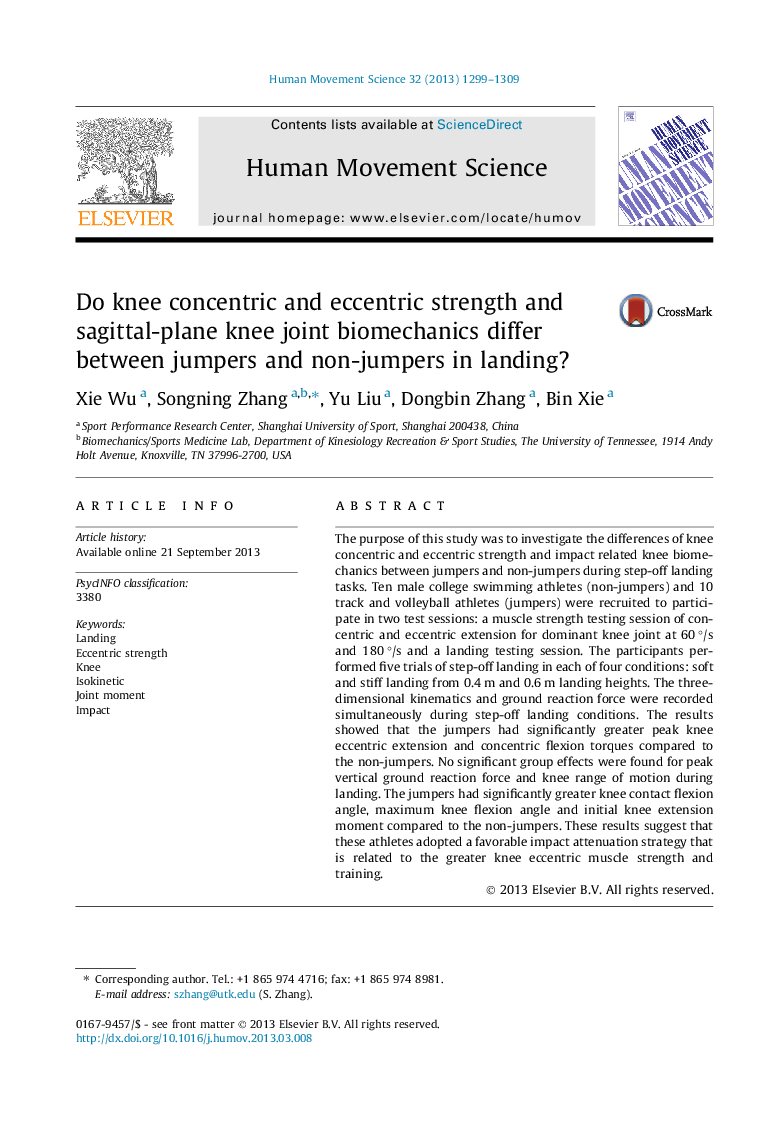 Do knee concentric and eccentric strength and sagittal-plane knee joint biomechanics differ between jumpers and non-jumpers in landing?