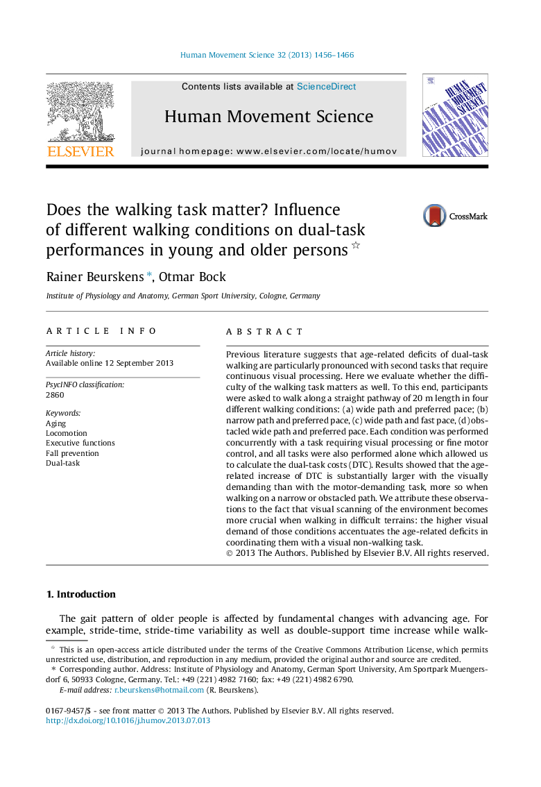 Does the walking task matter? Influence of different walking conditions on dual-task performances in young and older persons