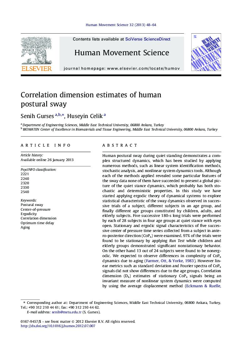 Correlation dimension estimates of human postural sway