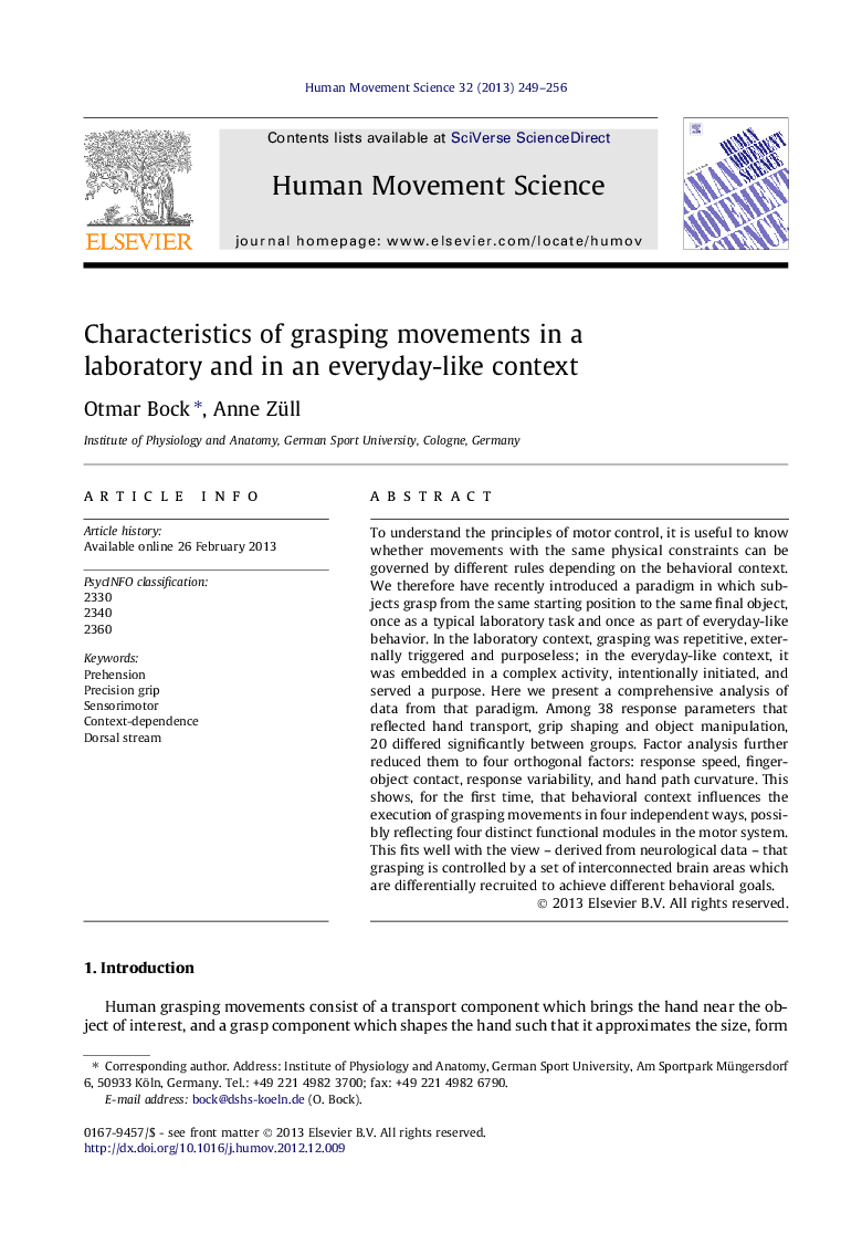 Characteristics of grasping movements in a laboratory and in an everyday-like context