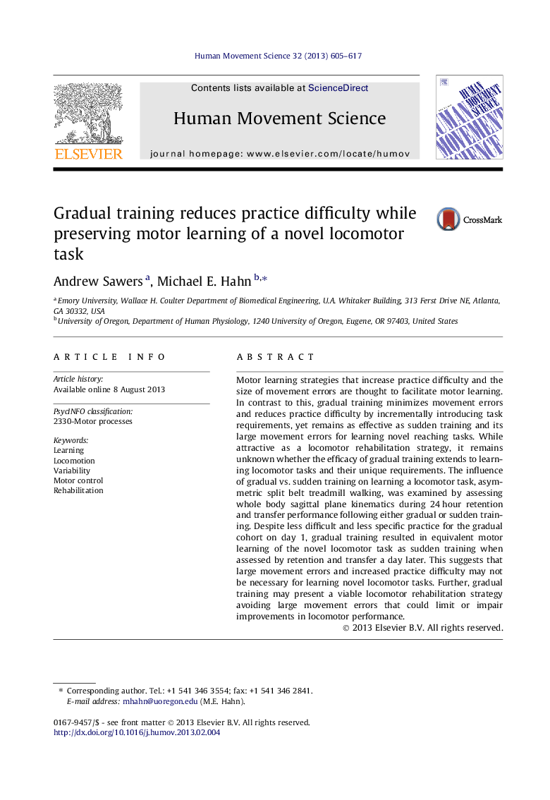 Gradual training reduces practice difficulty while preserving motor learning of a novel locomotor task