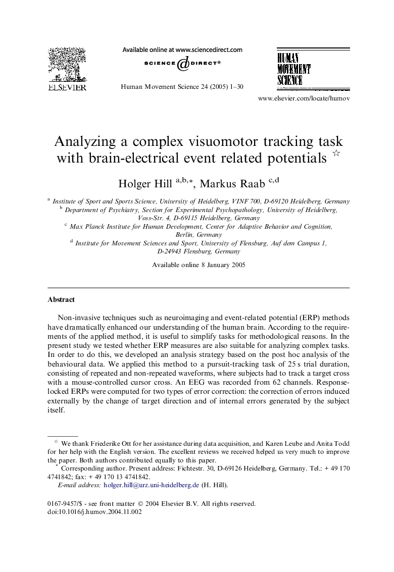 Analyzing a complex visuomotor tracking task with brain-electrical event related potentials