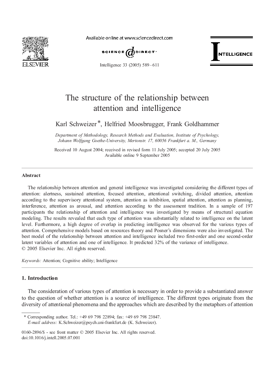 The structure of the relationship between attention and intelligence