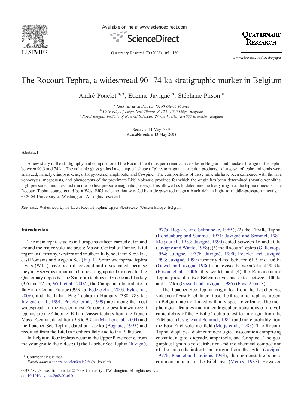 The Rocourt Tephra, a widespread 90-74Â ka stratigraphic marker in Belgium