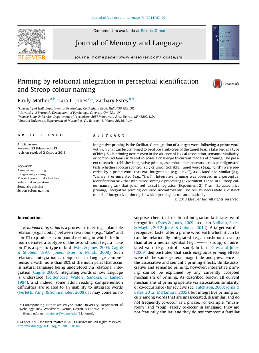 Priming by relational integration in perceptual identification and Stroop colour naming