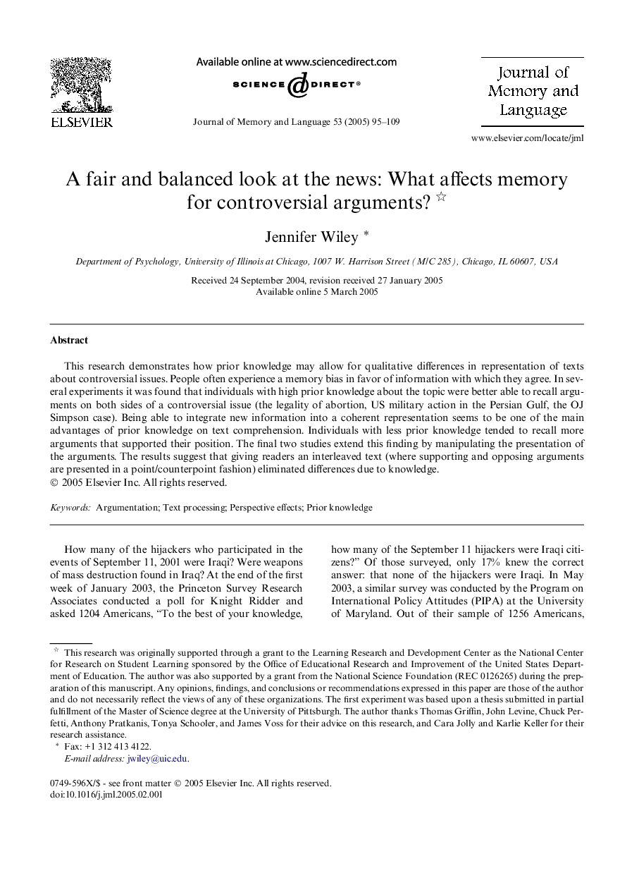 A fair and balanced look at the news: What affects memory for controversial arguments?