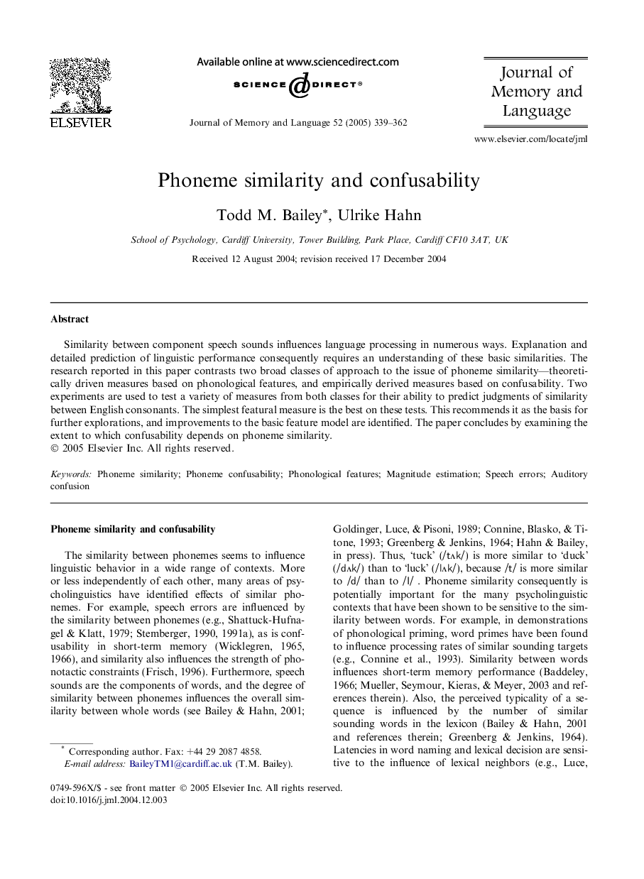 Phoneme similarity and confusability