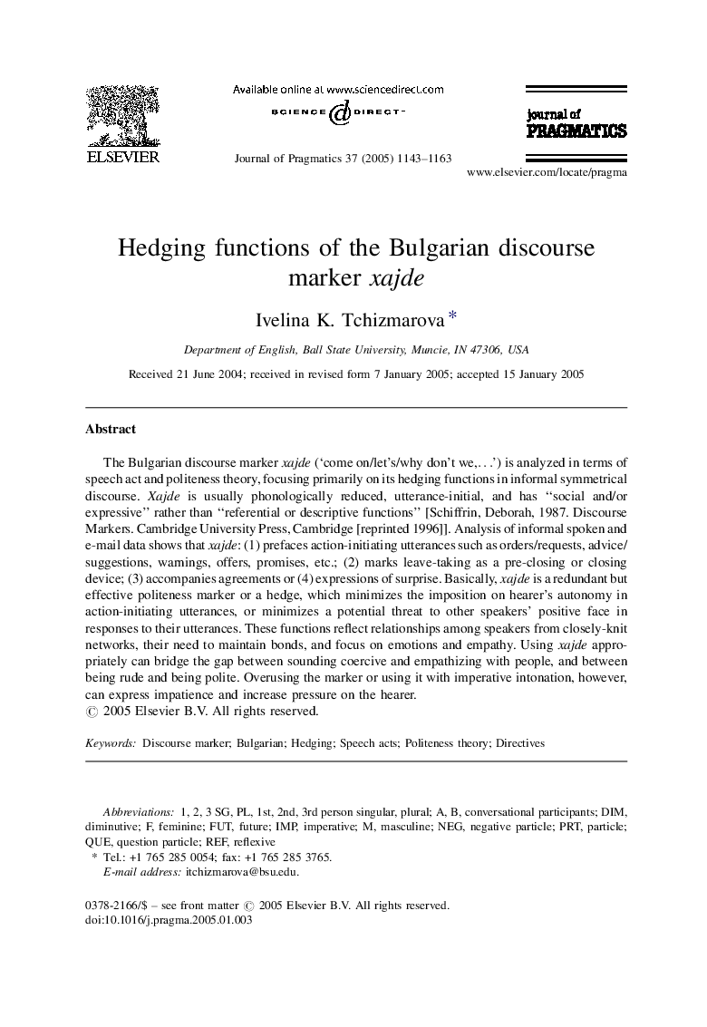 Hedging functions of the Bulgarian discourse marker xajde