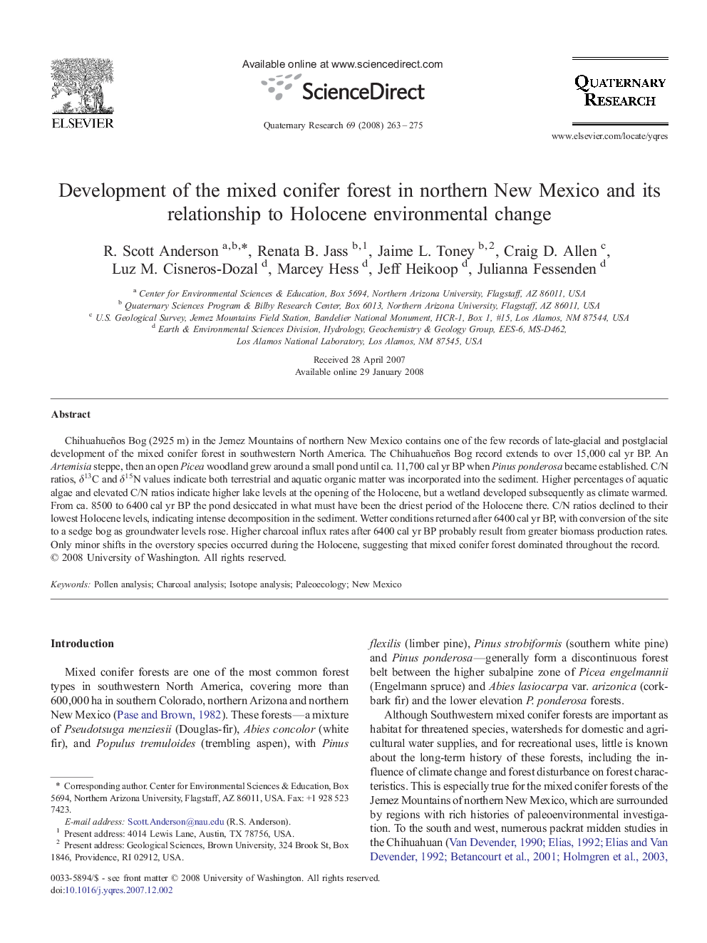 Development of the mixed conifer forest in northern New Mexico and its relationship to Holocene environmental change