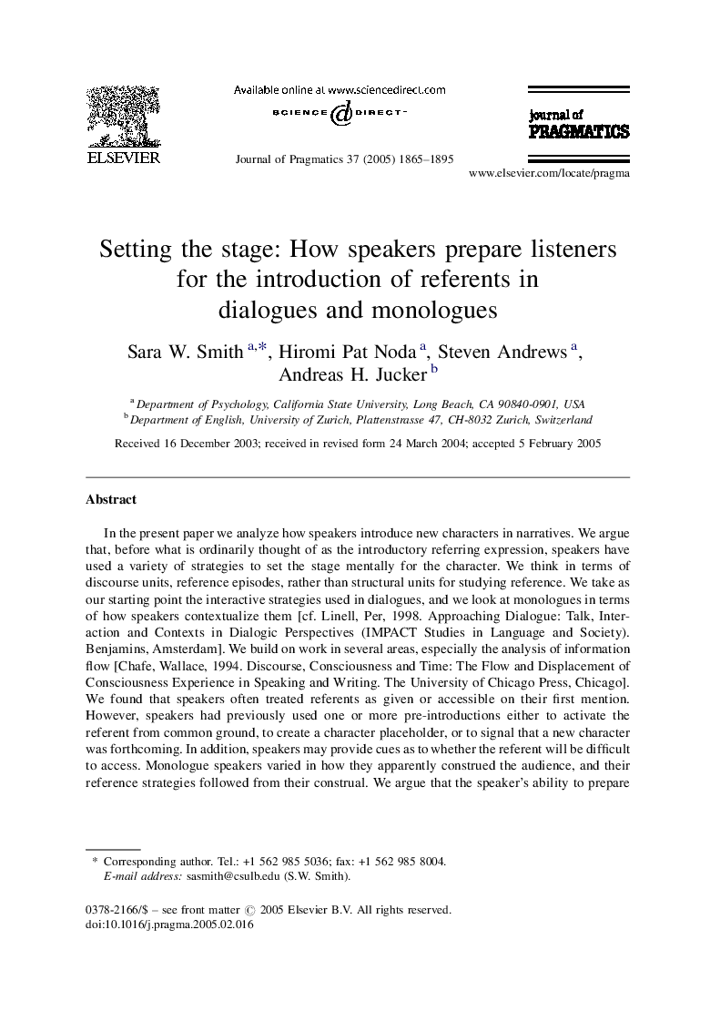 Setting the stage: How speakers prepare listeners for the introduction of referents in dialogues and monologues