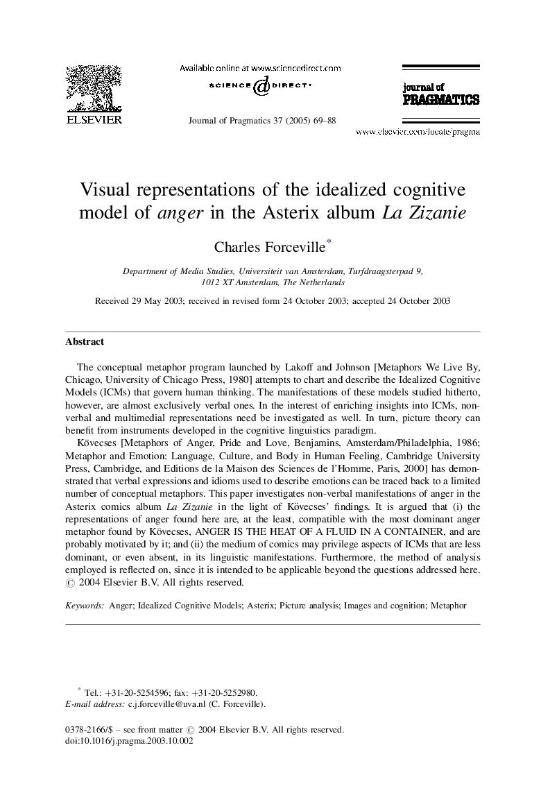 Visual representations of the idealized cognitive model of anger in the Asterix album La Zizanie