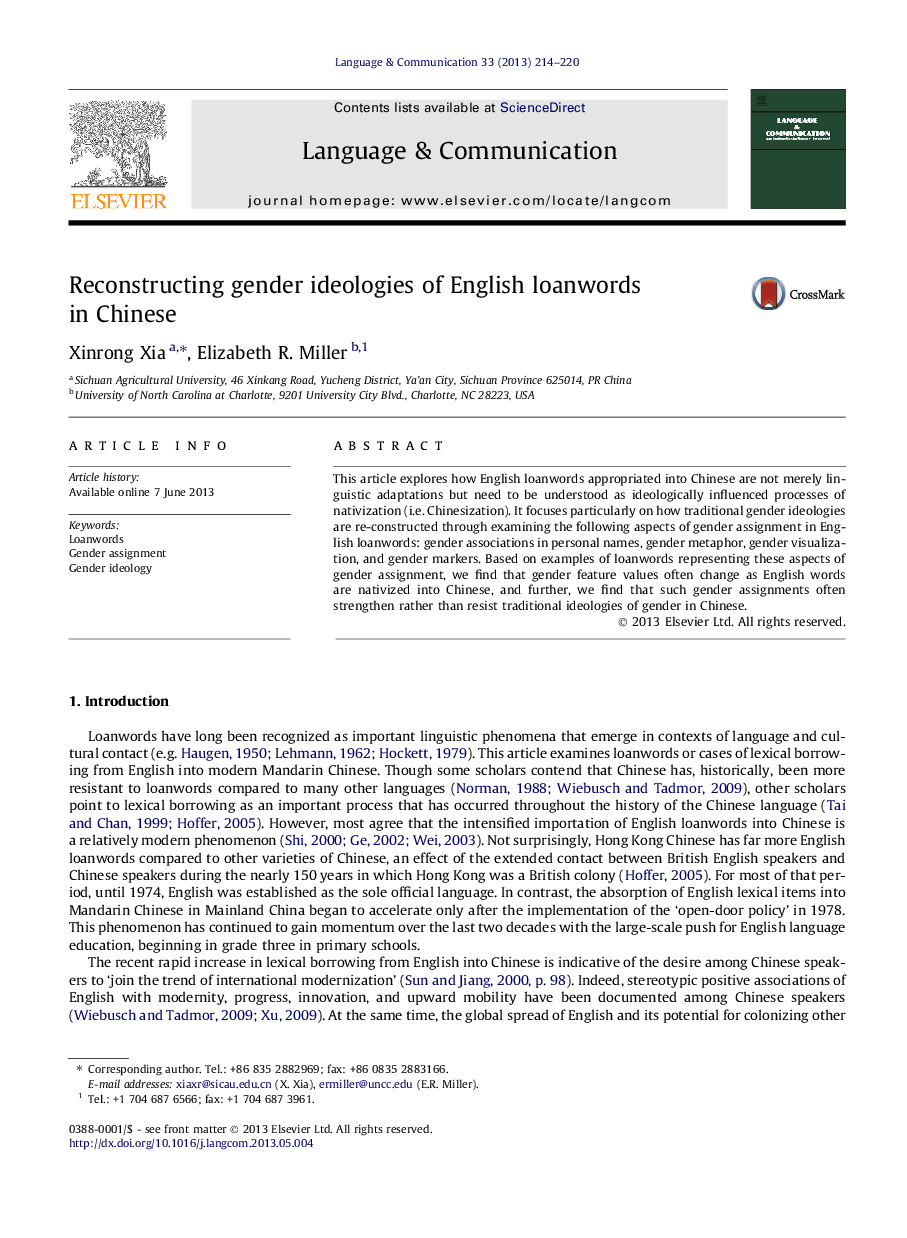 Reconstructing gender ideologies of English loanwords in Chinese