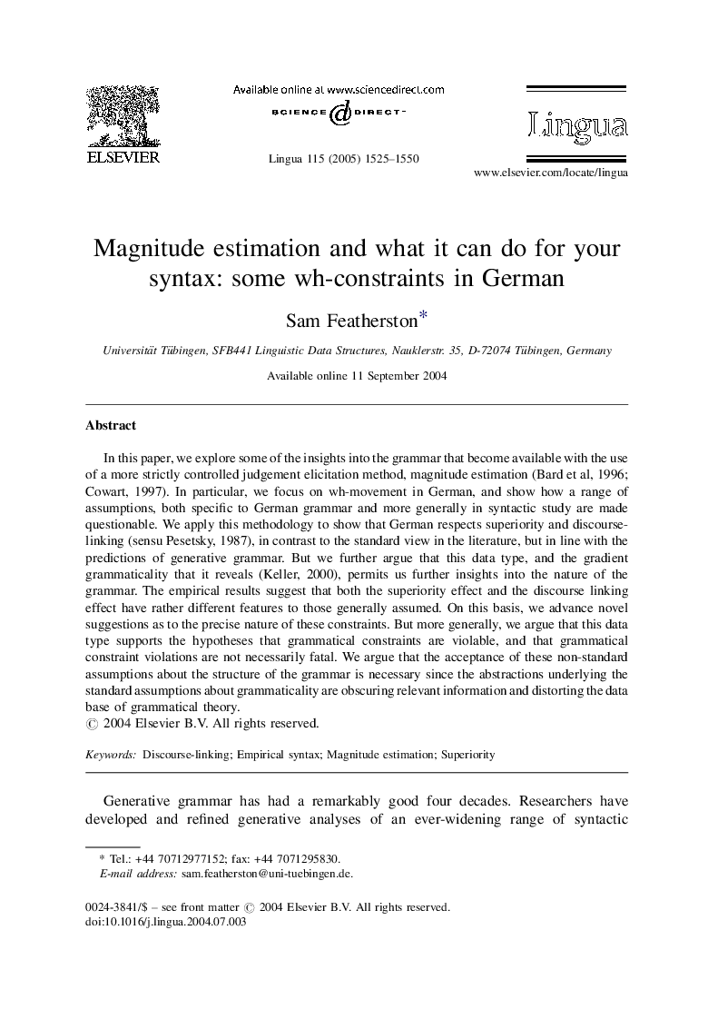 Magnitude estimation and what it can do for your syntax: some wh-constraints in German