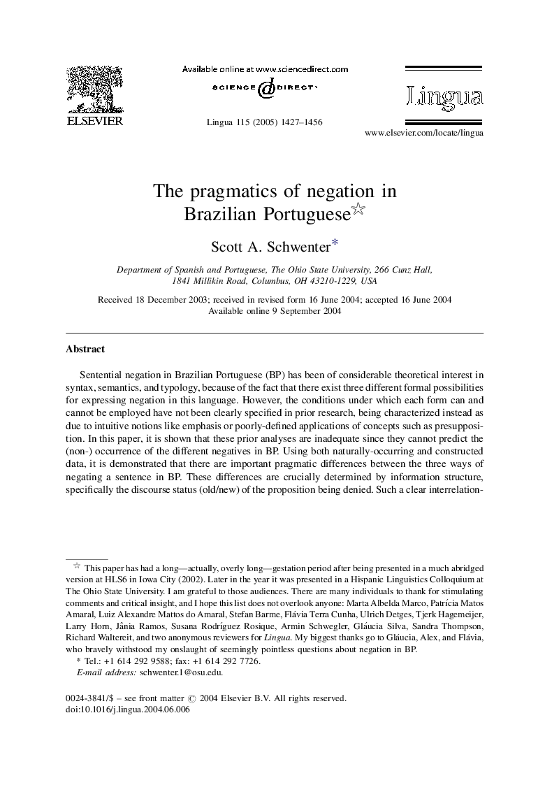 The pragmatics of negation in Brazilian Portuguese