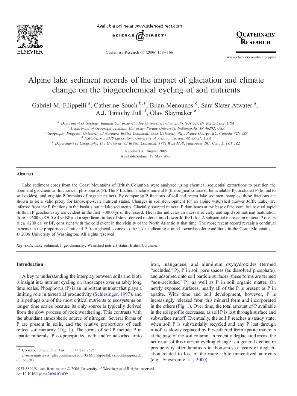 Alpine lake sediment records of the impact of glaciation and climate change on the biogeochemical cycling of soil nutrients