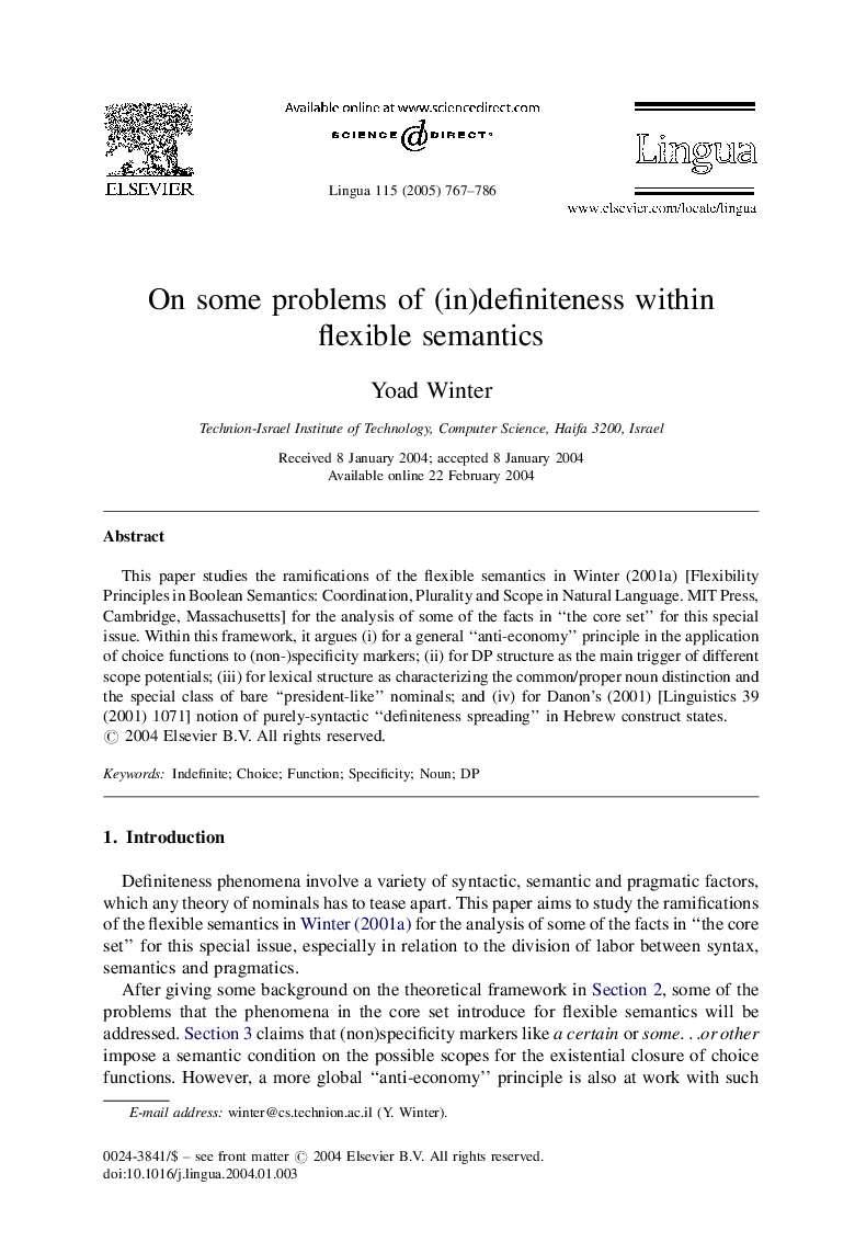 On some problems of (in)definiteness within flexible semantics