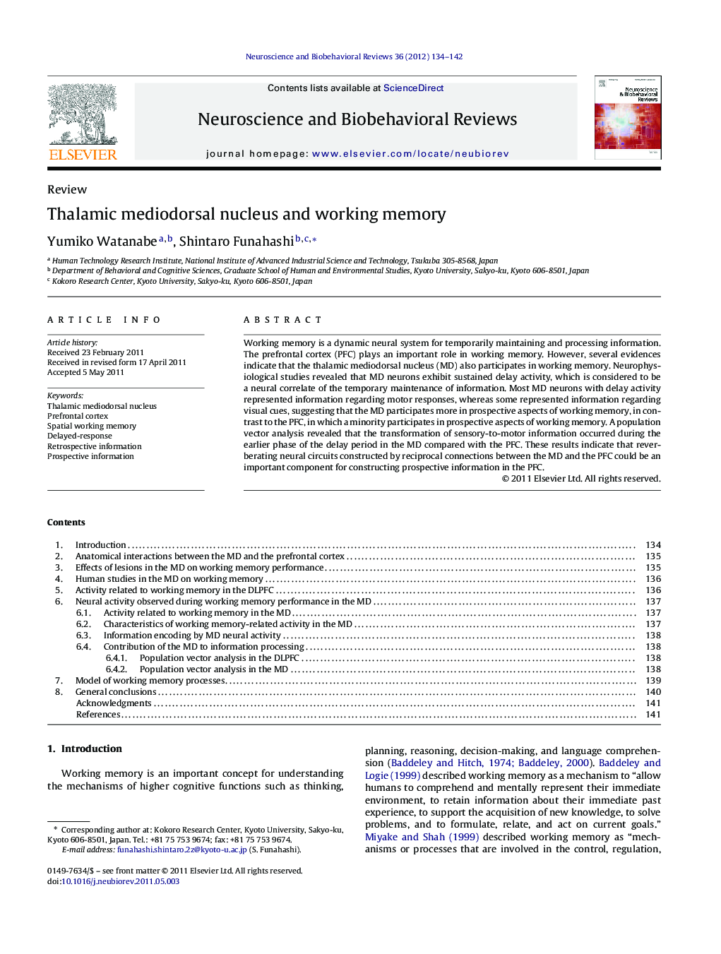 Thalamic mediodorsal nucleus and working memory