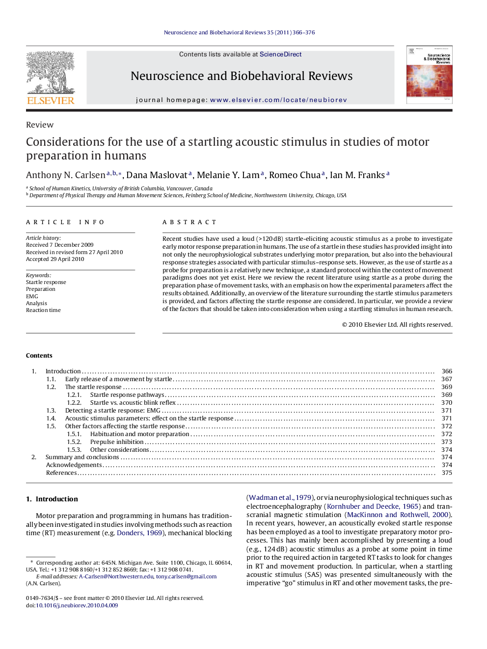 Considerations for the use of a startling acoustic stimulus in studies of motor preparation in humans