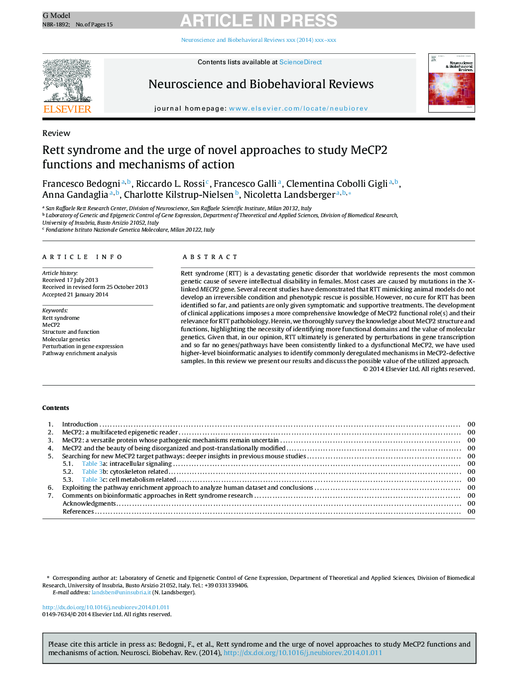 Rett syndrome and the urge of novel approaches to study MeCP2 functions and mechanisms of action