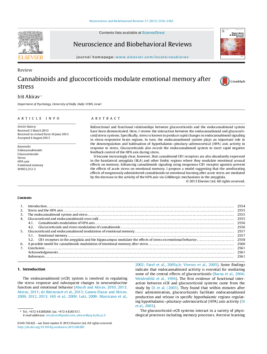 Cannabinoids and glucocorticoids modulate emotional memory after stress