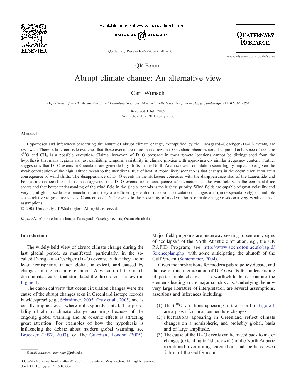 Abrupt climate change: An alternative view