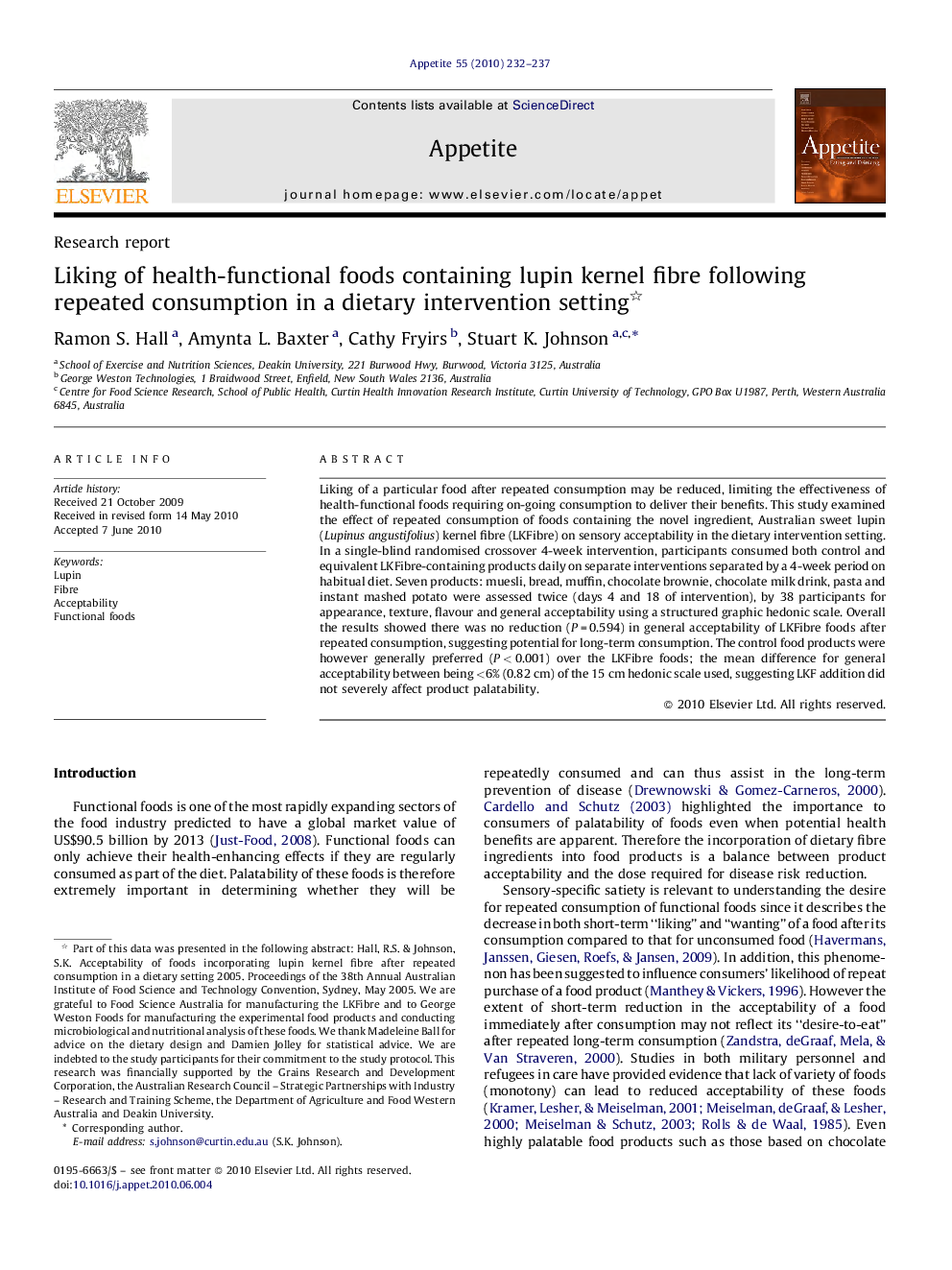 Liking of health-functional foods containing lupin kernel fibre following repeated consumption in a dietary intervention setting