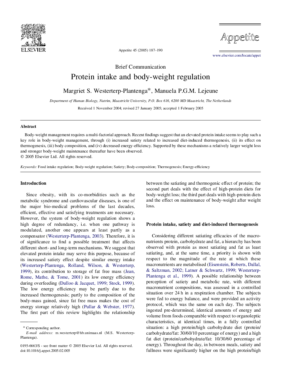 Protein intake and body-weight regulation