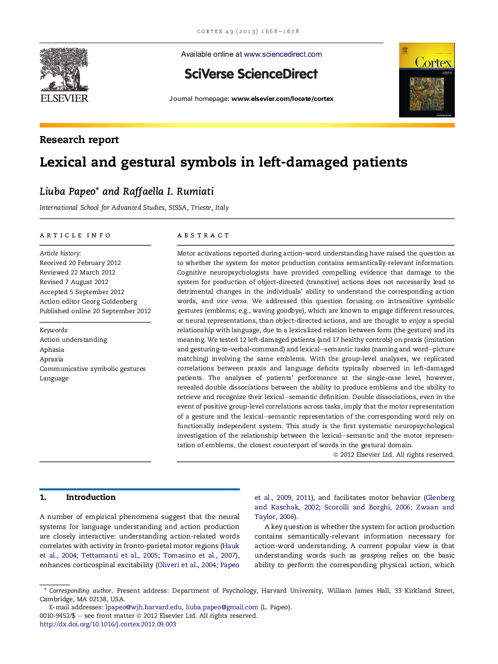 Lexical and gestural symbols in left-damaged patients