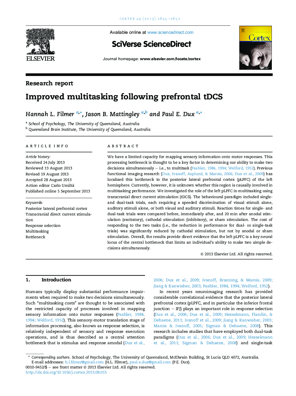 Improved multitasking following prefrontal tDCS