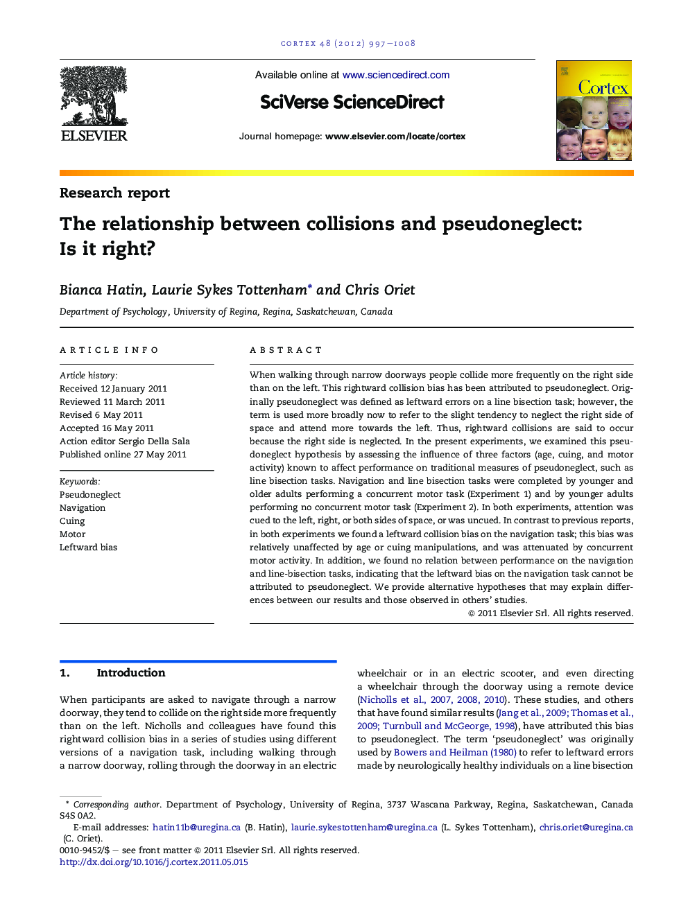 The relationship between collisions and pseudoneglect: Is it right?