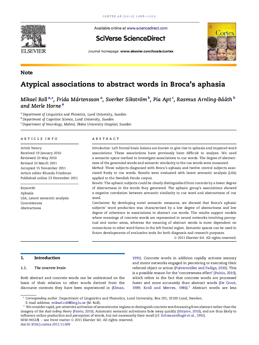 Atypical associations to abstract words in Broca's aphasia