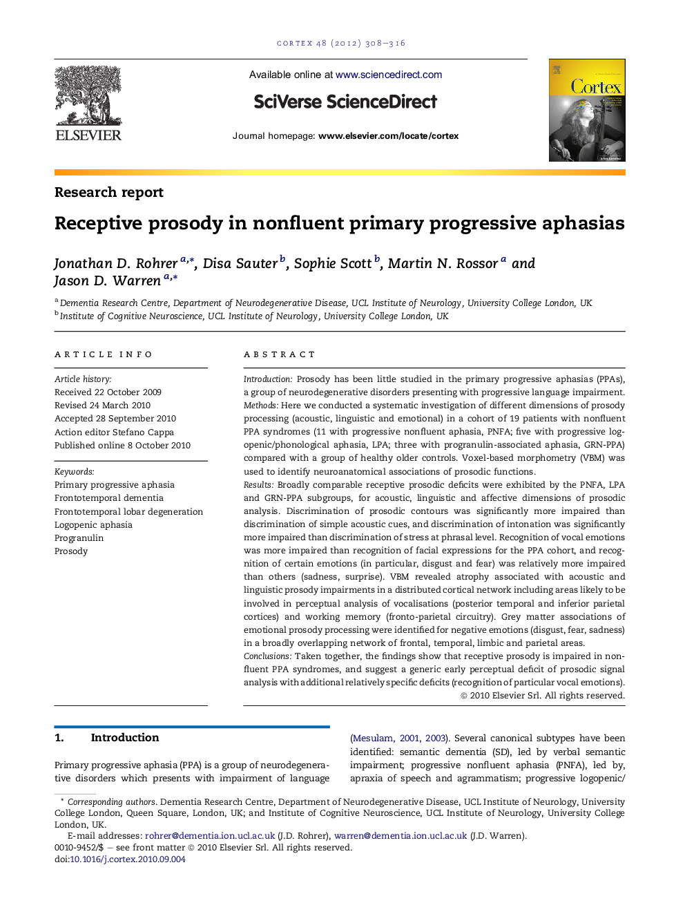 Receptive prosody in nonfluent primary progressive aphasias