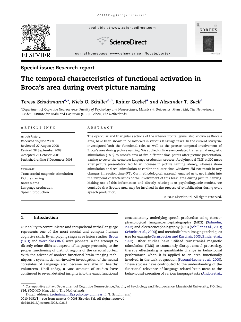 The temporal characteristics of functional activation in Broca's area during overt picture naming