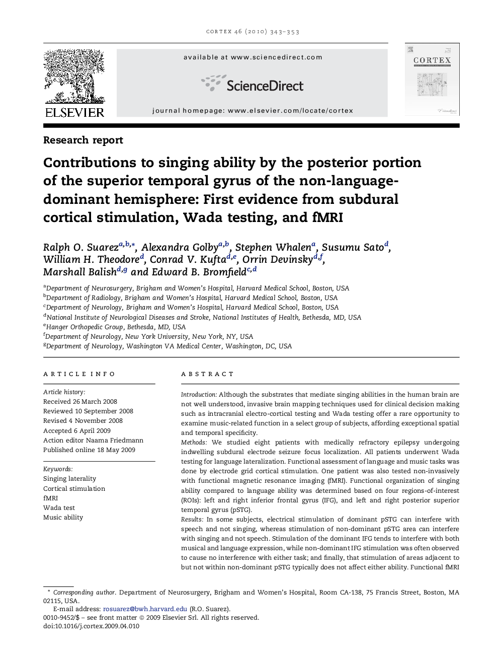 Contributions to singing ability by the posterior portion of the superior temporal gyrus of the non-language-dominant hemisphere: First evidence from subdural cortical stimulation, Wada testing, and fMRI