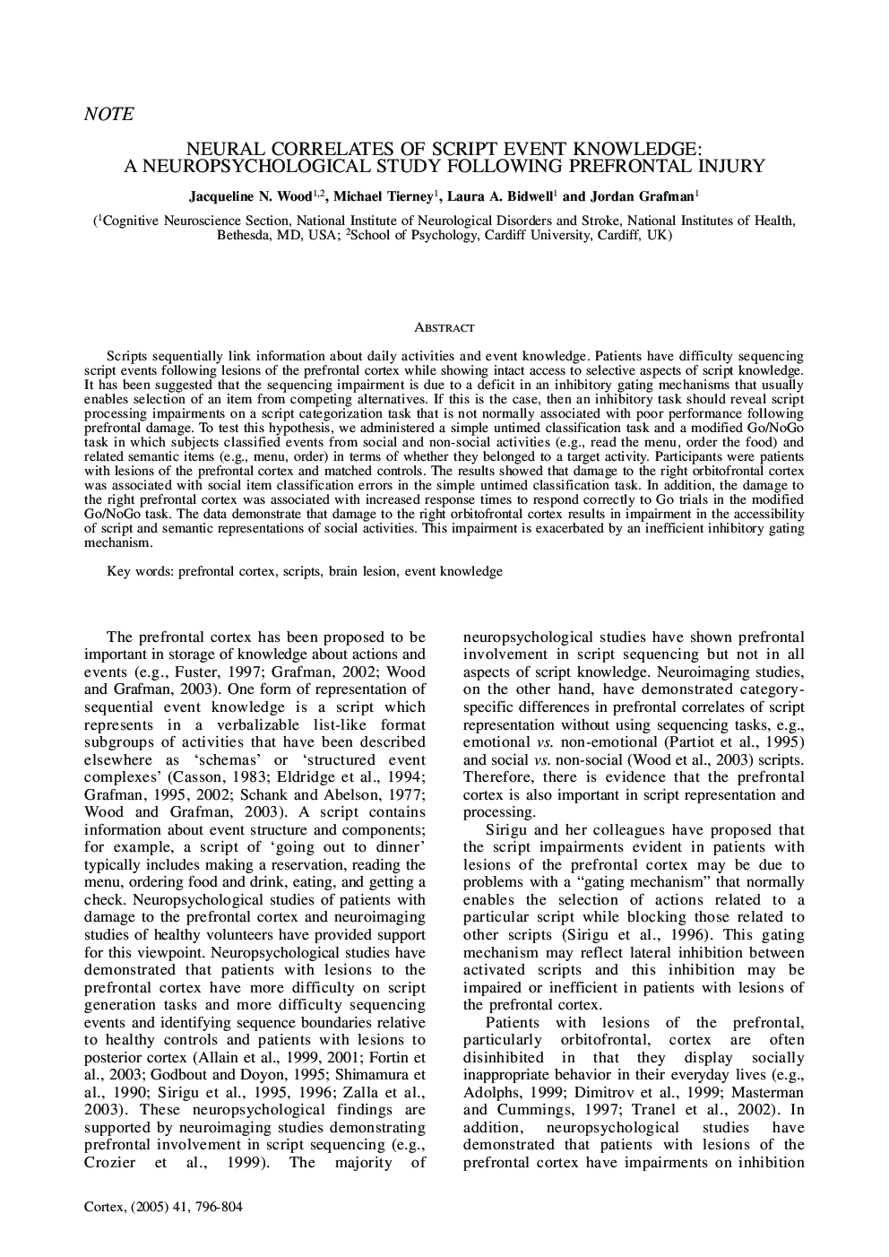 Neural Correlates of Script Event Knowledge: a Neuropsychological Study Following Prefrontal Injury