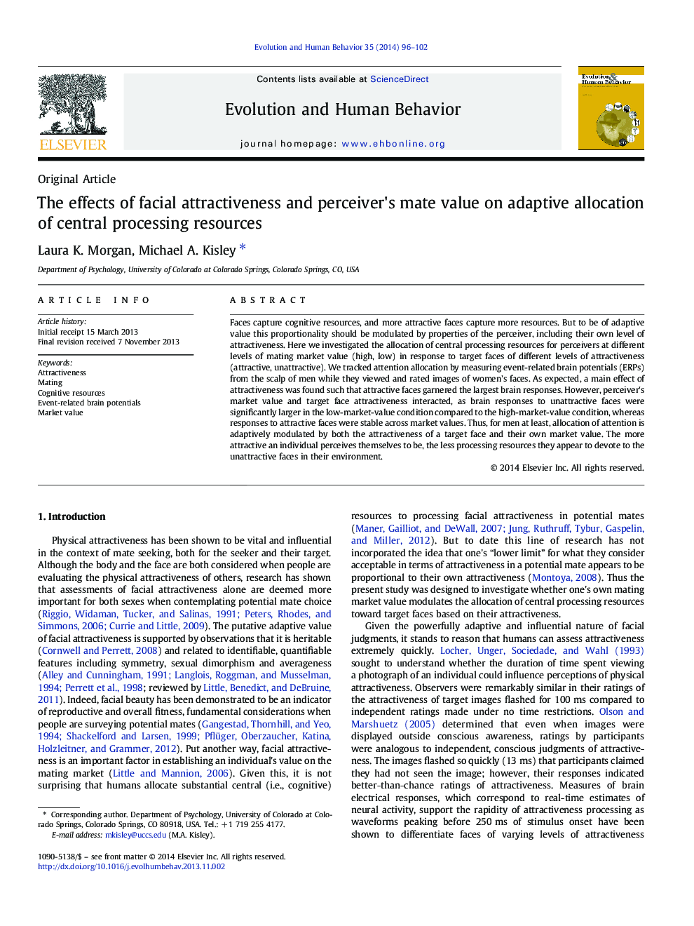 The effects of facial attractiveness and perceiver's mate value on adaptive allocation of central processing resources