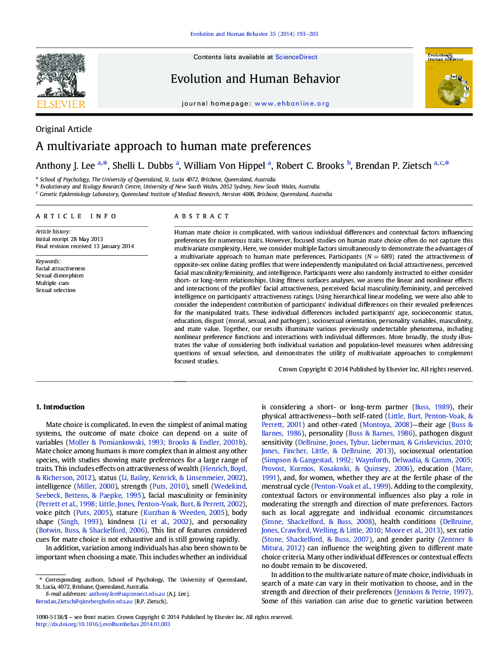 A multivariate approach to human mate preferences