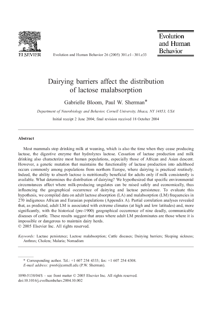 Dairying barriers affect the distribution of lactose malabsorption