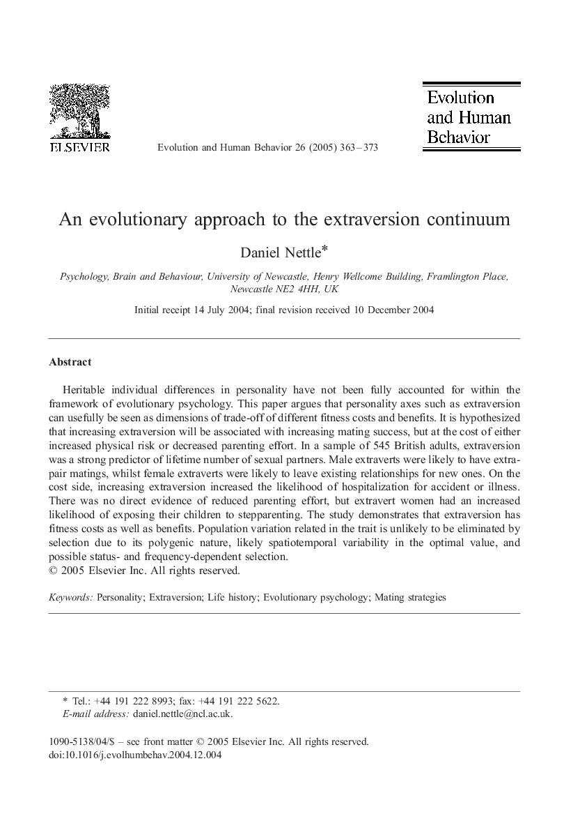 An evolutionary approach to the extraversion continuum