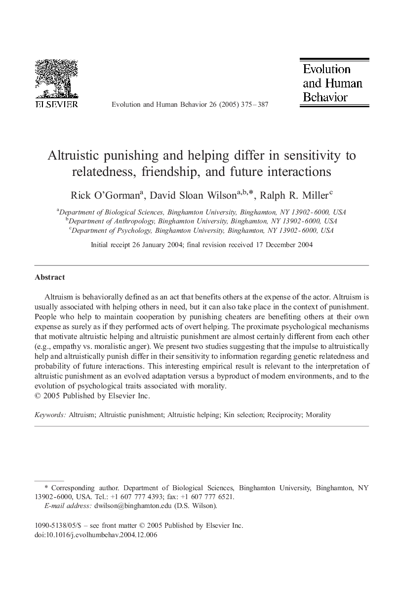 Altruistic punishing and helping differ in sensitivity to relatedness, friendship, and future interactions