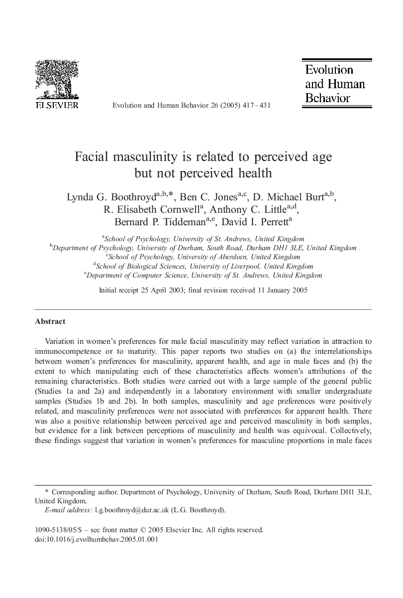 Facial masculinity is related to perceived age but not perceived health