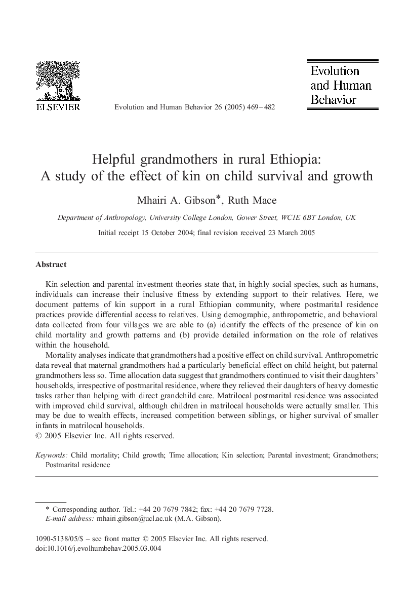 Helpful grandmothers in rural Ethiopia: A study of the effect of kin on child survival and growth