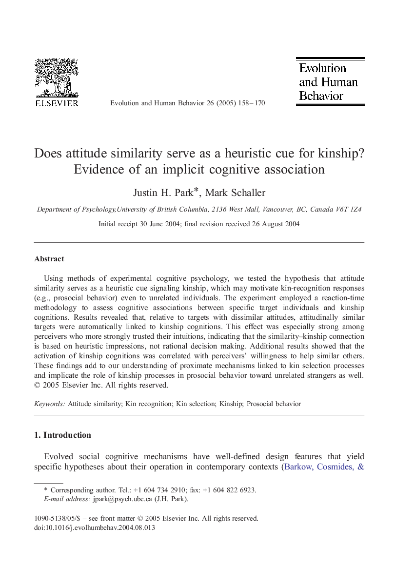 Does attitude similarity serve as a heuristic cue for kinship? Evidence of an implicit cognitive association