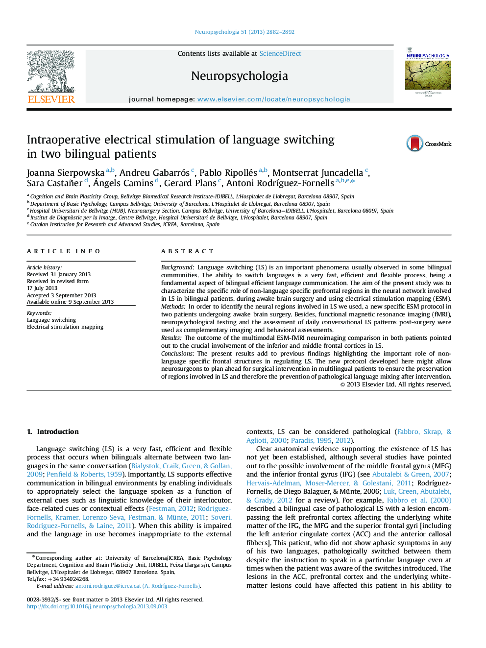 Intraoperative electrical stimulation of language switching in two bilingual patients