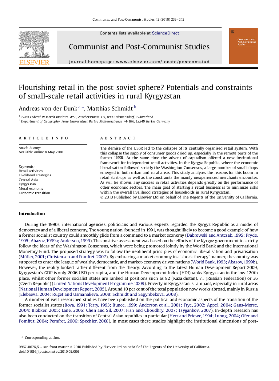 Flourishing retail in the post-soviet sphere? Potentials and constraints of small-scale retail activities in rural Kyrgyzstan