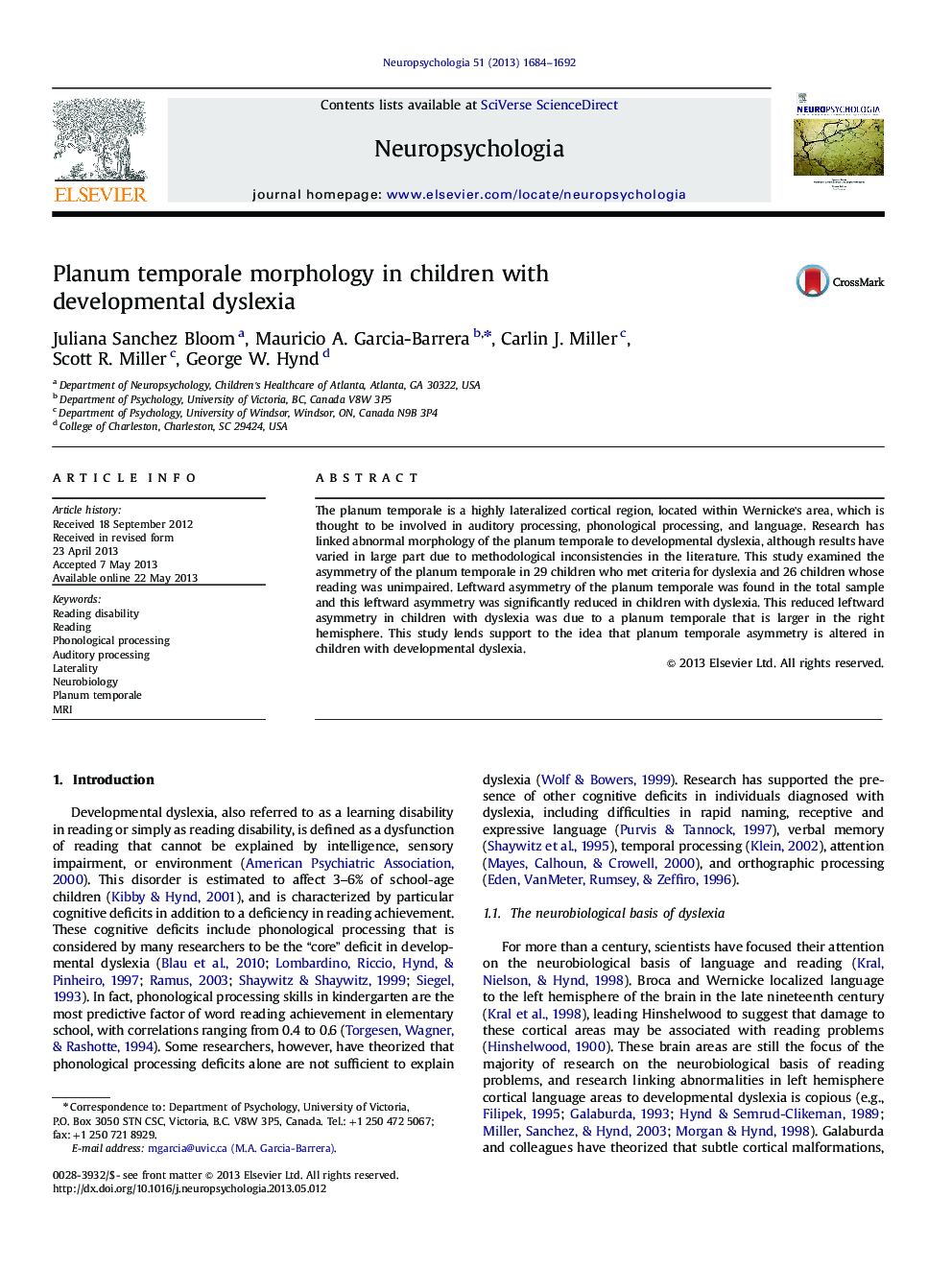 Planum temporale morphology in children with developmental dyslexia